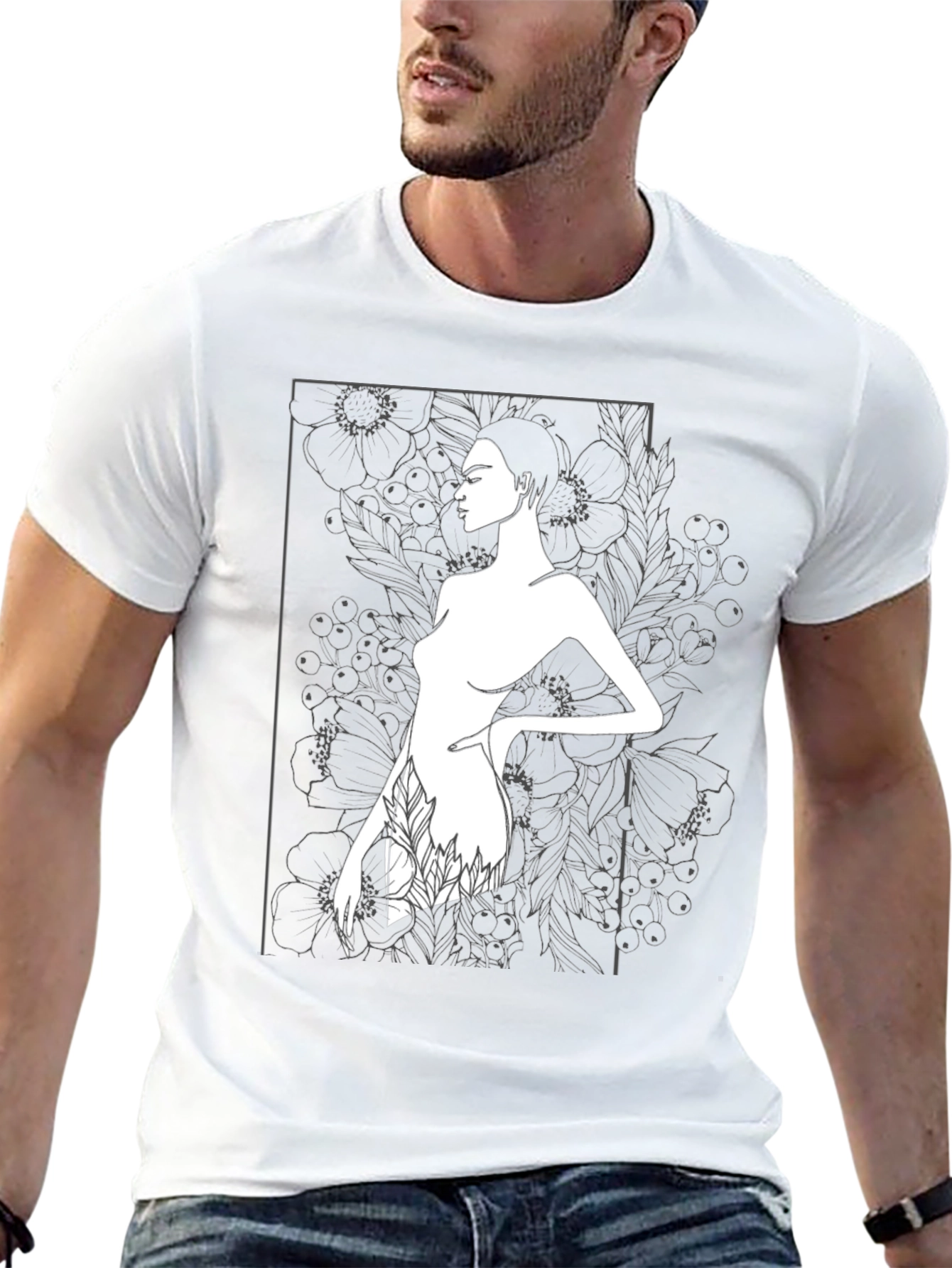 Modern Art Woman Print Black T-Shirt
