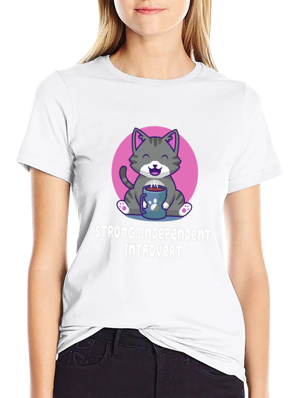 Introvert Cat Graphic Tee - Strong Independent
