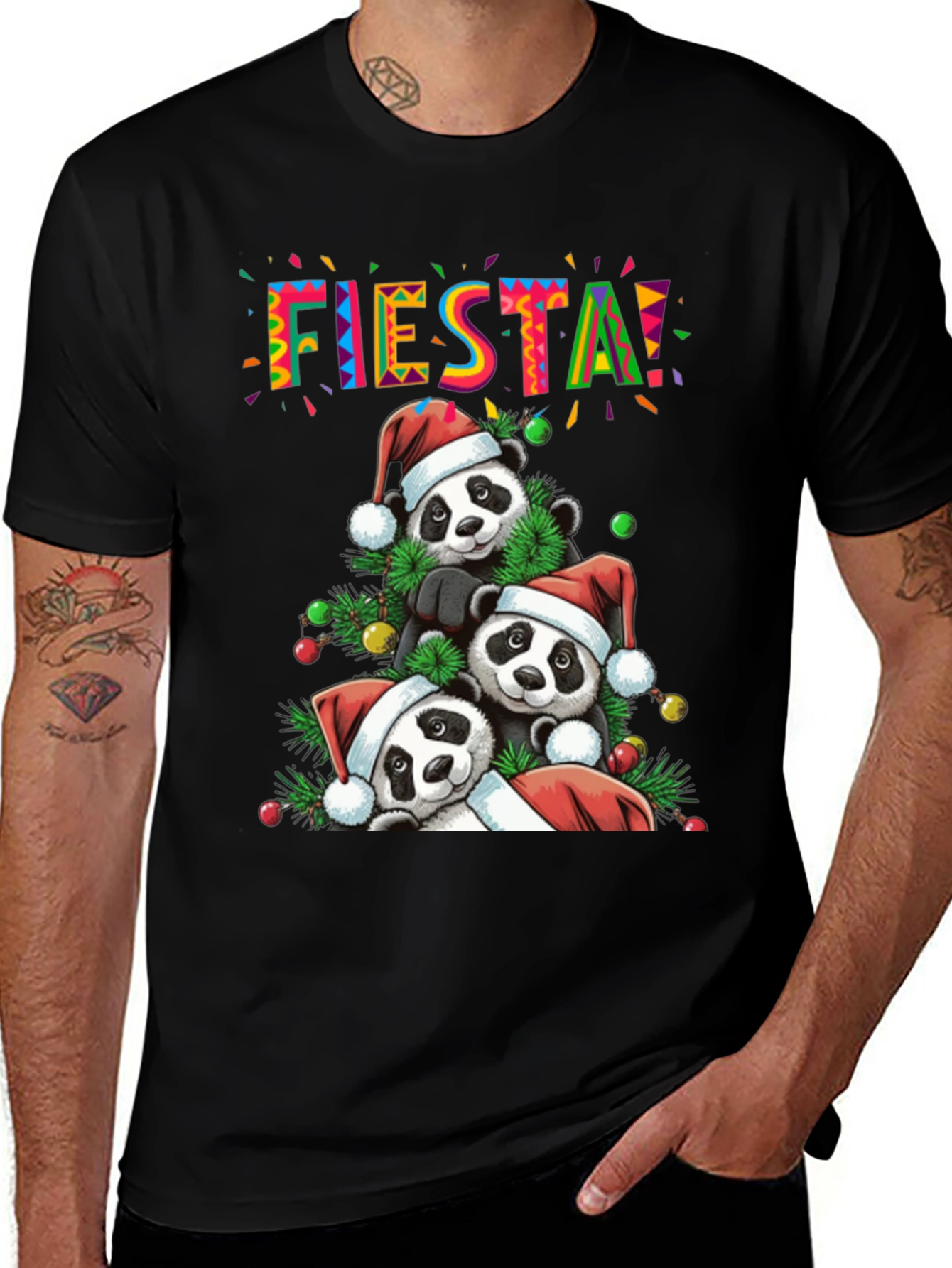 Fiesta Pandas Christmas Holiday Graphic Tee