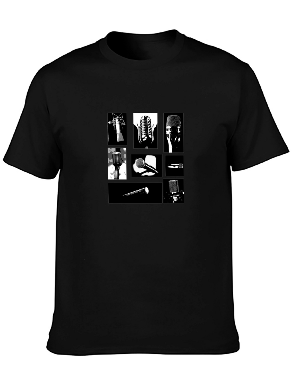 Retro Microphones Black T-Shirt