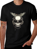 Skull with Wings & Headphones Graphic Tee - Black
