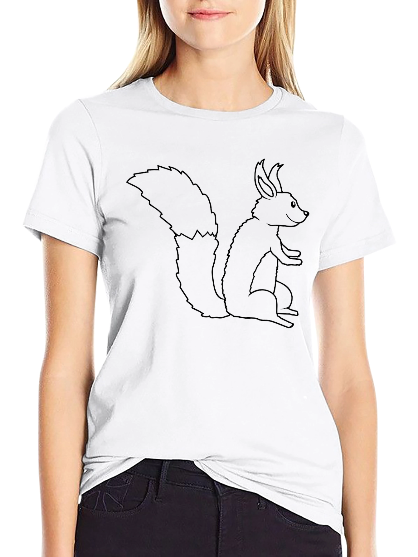 Squirrel Outline Tee - Classic Black Cotton