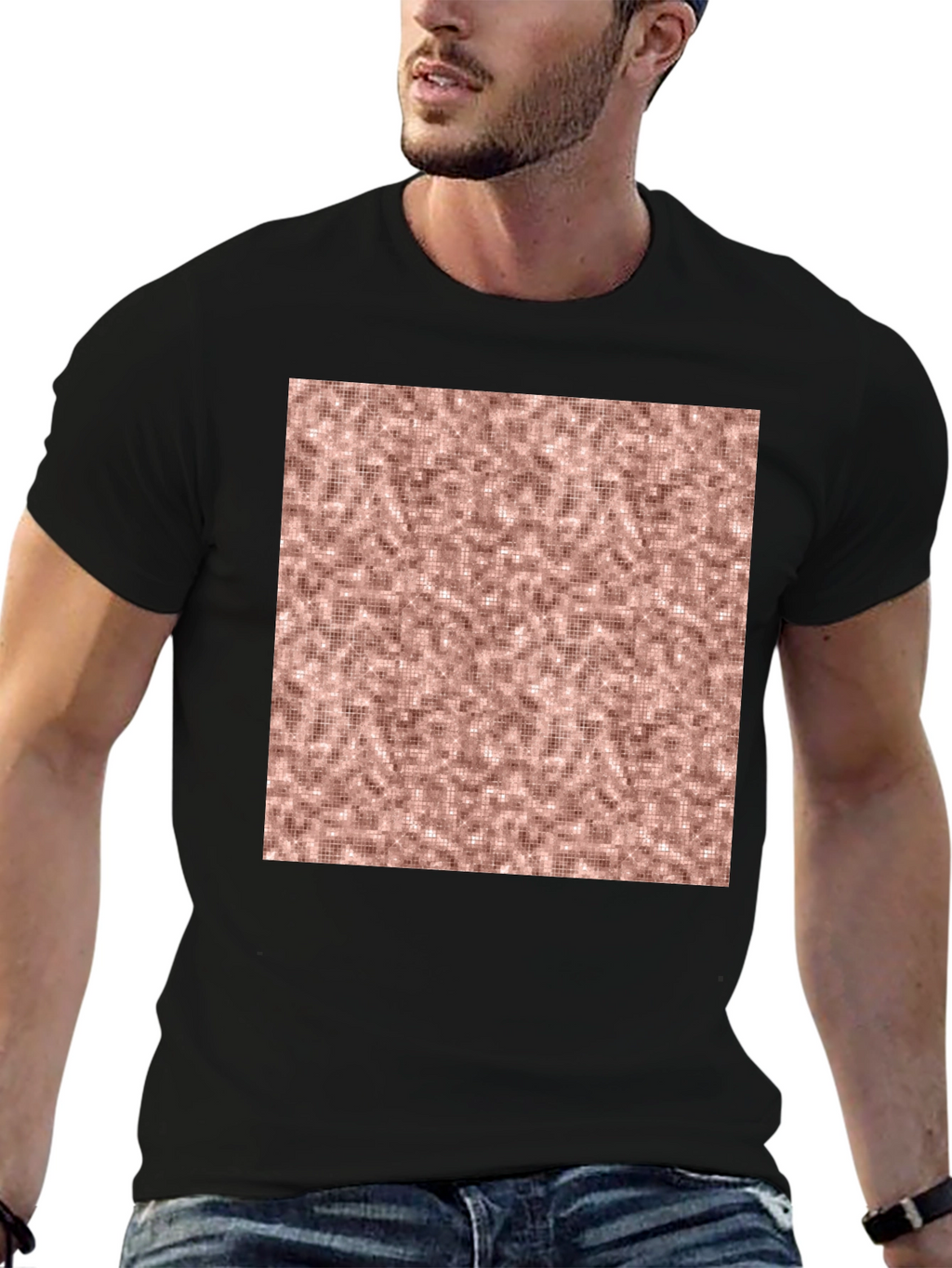 Stylish Black Tee with Abstract Square Design