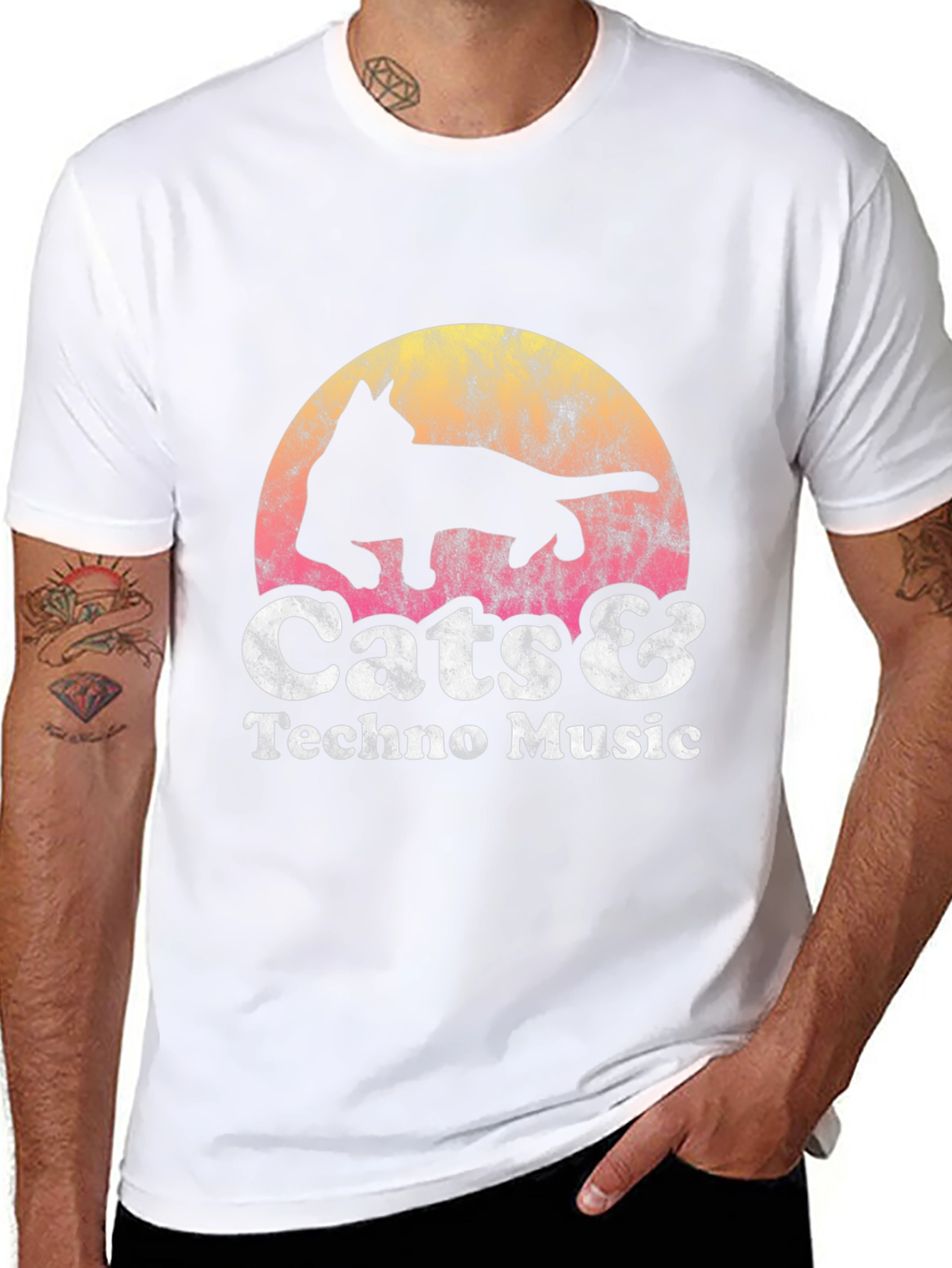 Cats & Techno Music Graphic T-Shirt