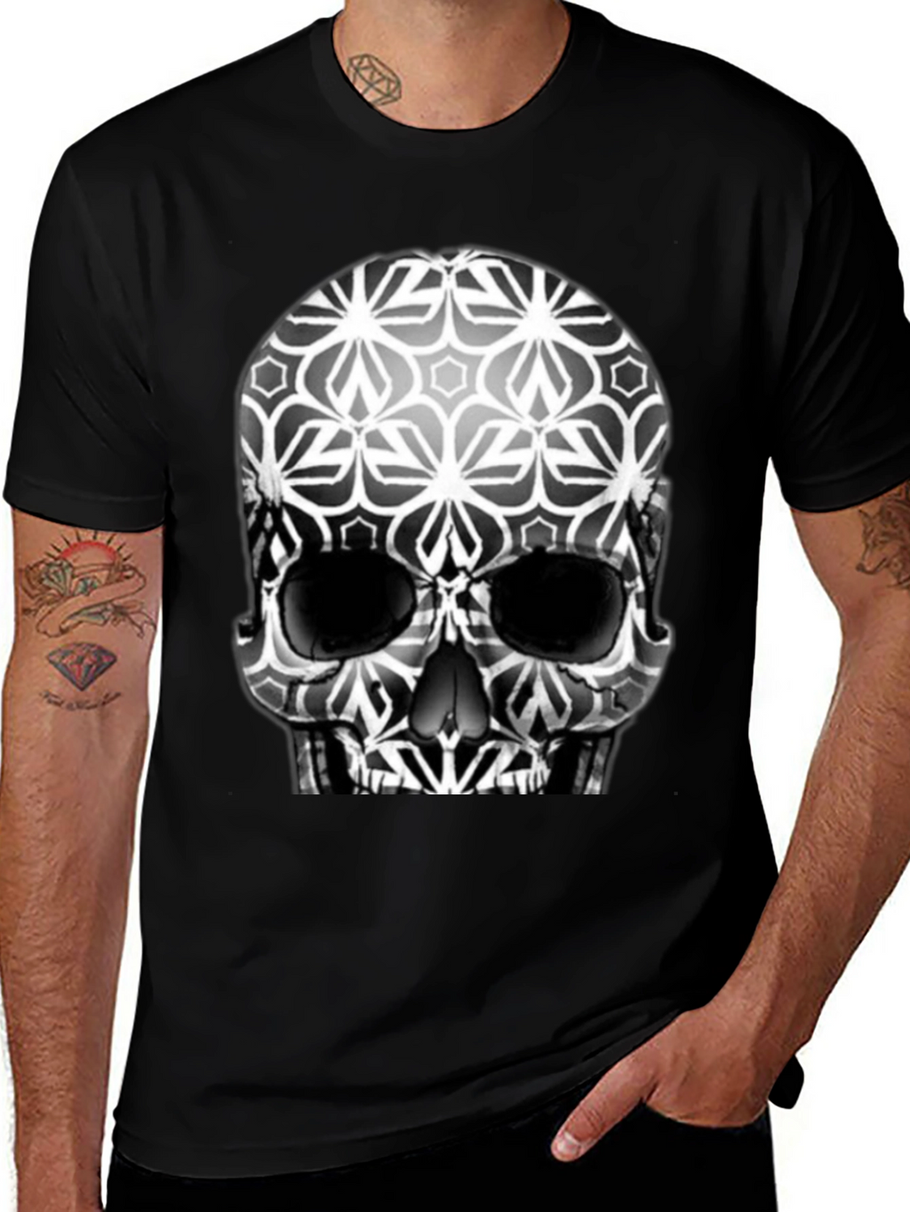 Geometric Skull Graphic Tee - Mens Black T-Shirt