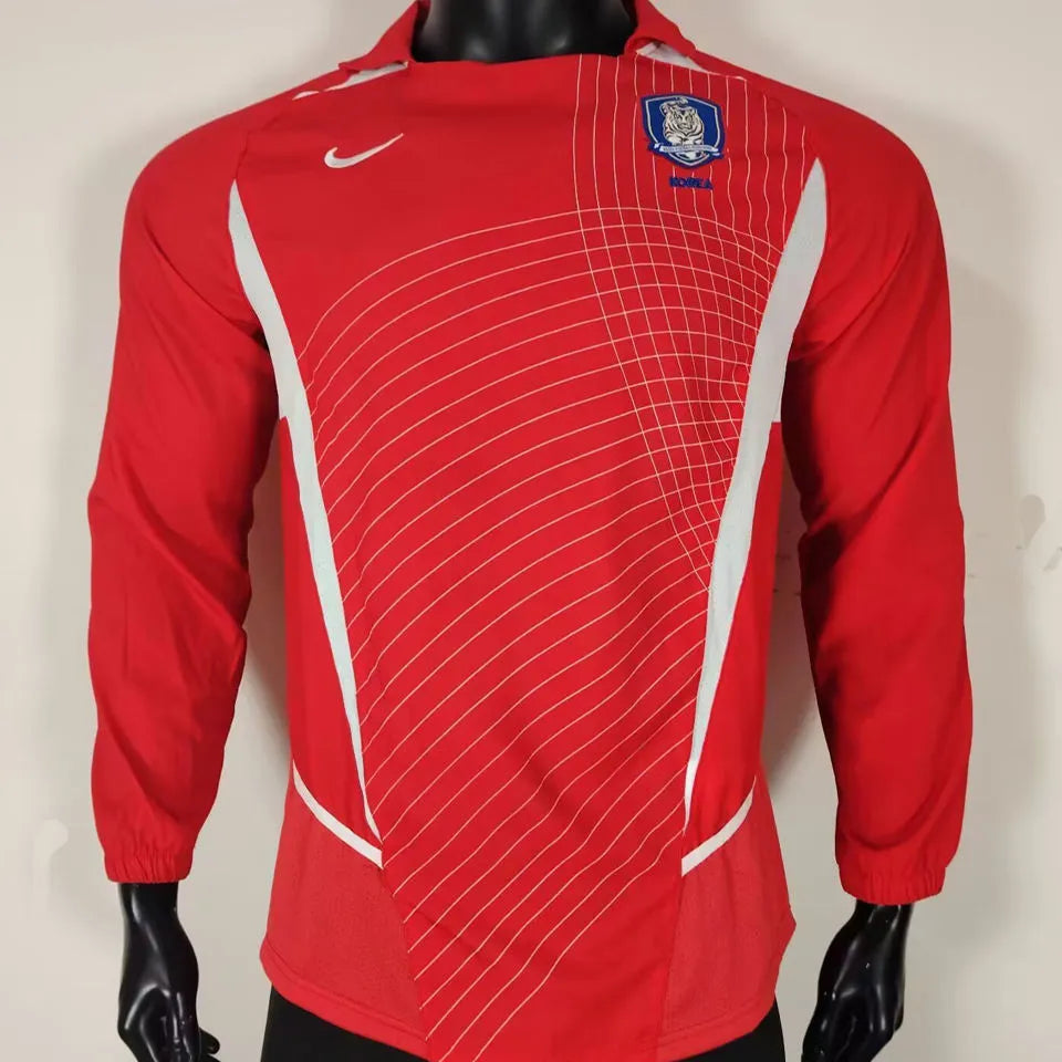 2002 South Korea Home Red Retro Long Sleeve Soccer Jersey Front