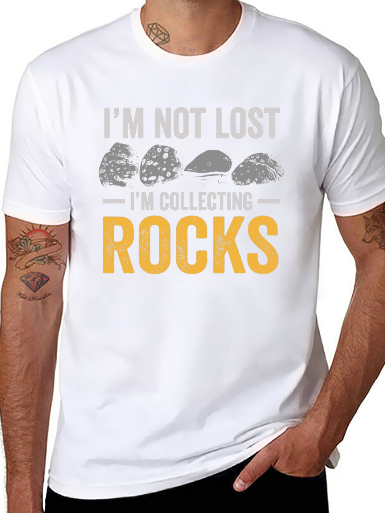 Im Not Lost Im Collecting Rocks Black Graphic Tee