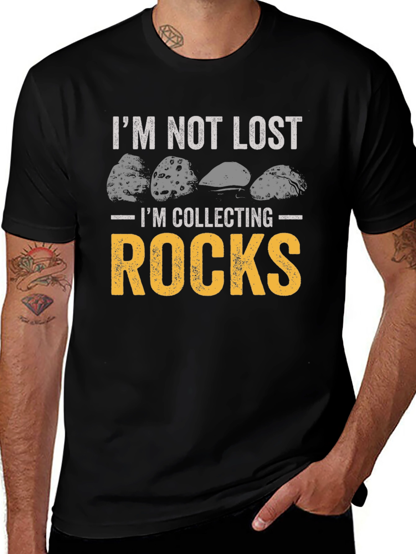 Im Not Lost Im Collecting Rocks Black Graphic Tee