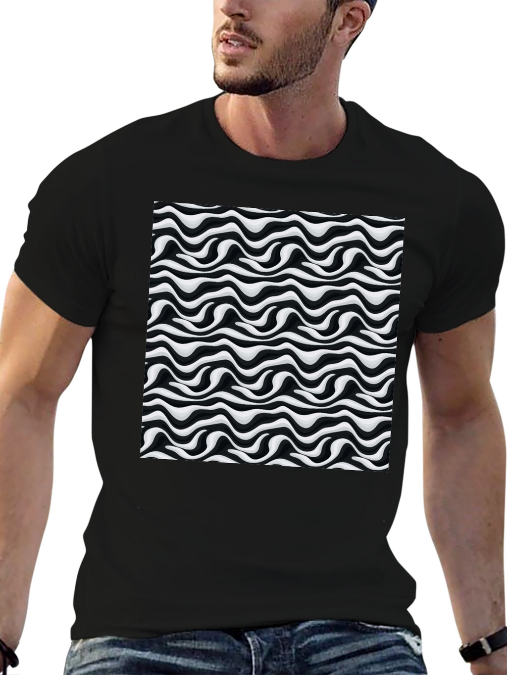 Abstract Wave Black T-Shirt