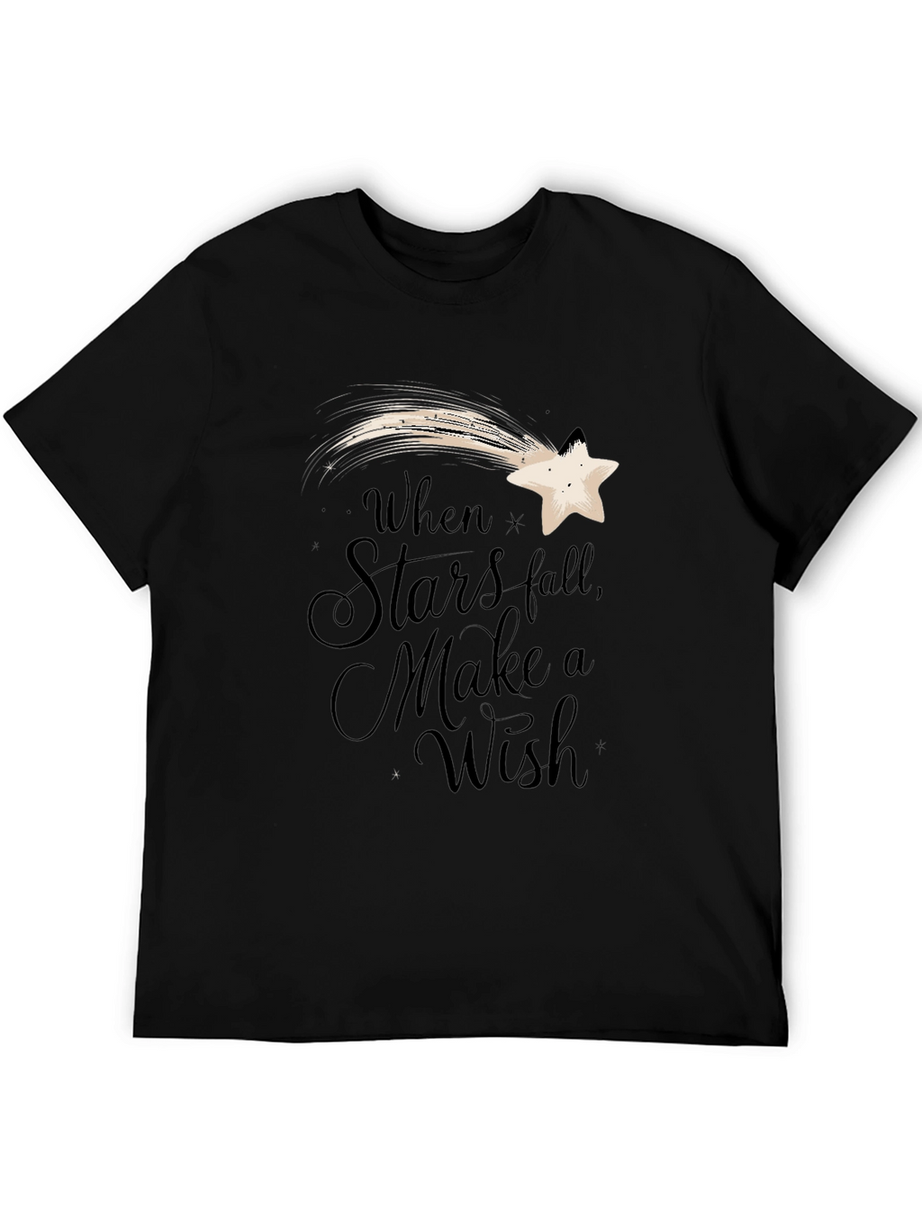 Stars Fall Wish Graphic Tee - Black Casual T-Shirt