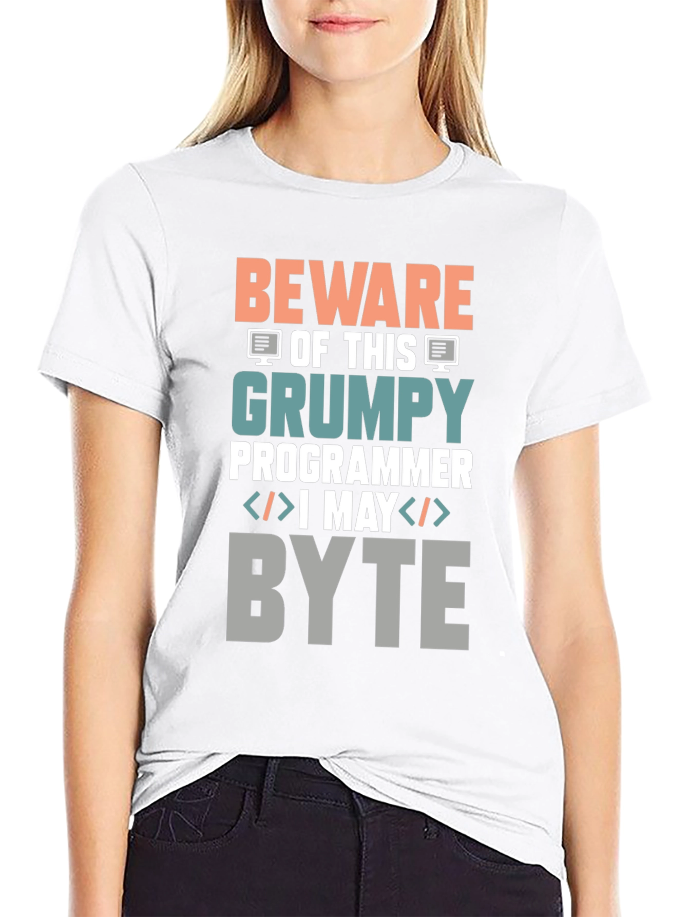 Grumpy Programmer T-Shirt - Beware I May Byte!