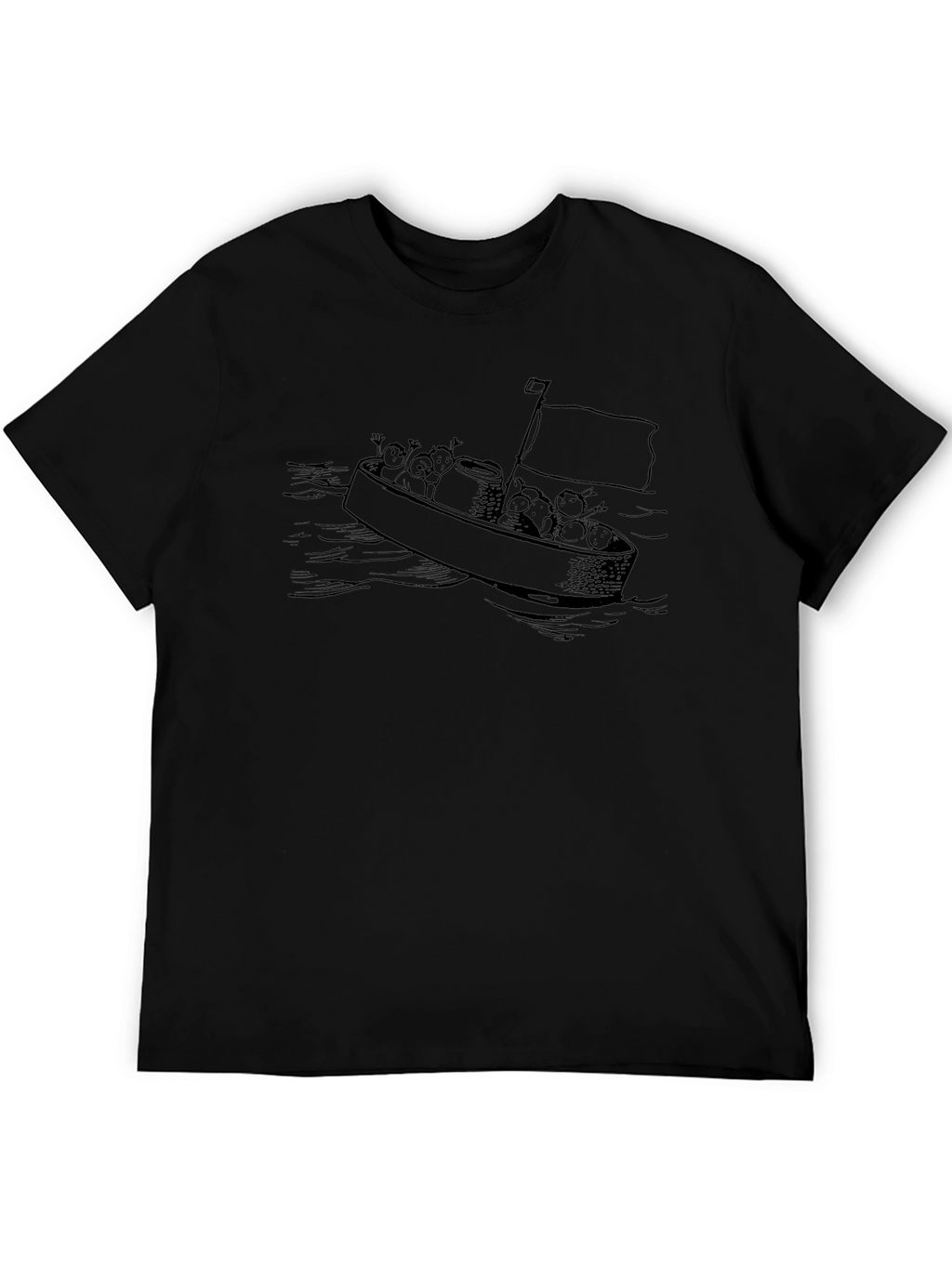 Cartoon Boat Black T-Shirt