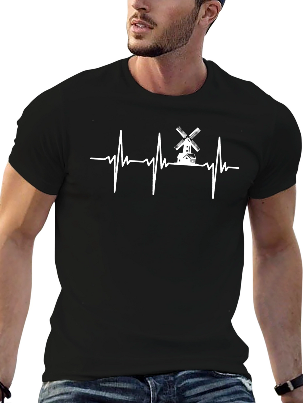 Windmill Heartbeat Graphic Tee - Black