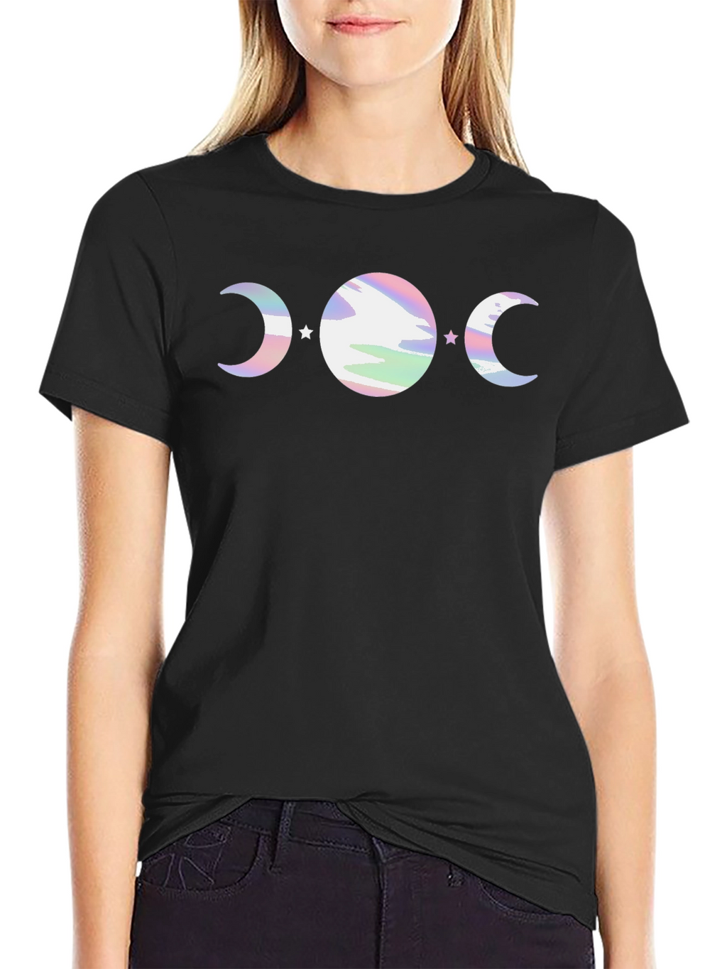 Mystic Moon Phase Graphic Tee - Black Cotton Blend
