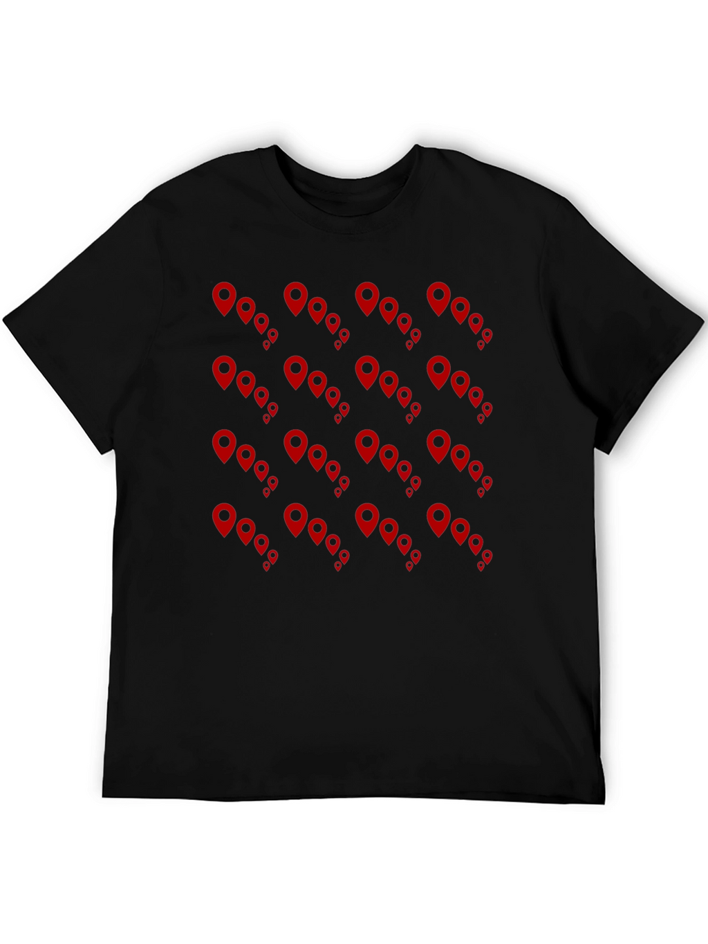 Mens Black Tee with Red Location Pin Design