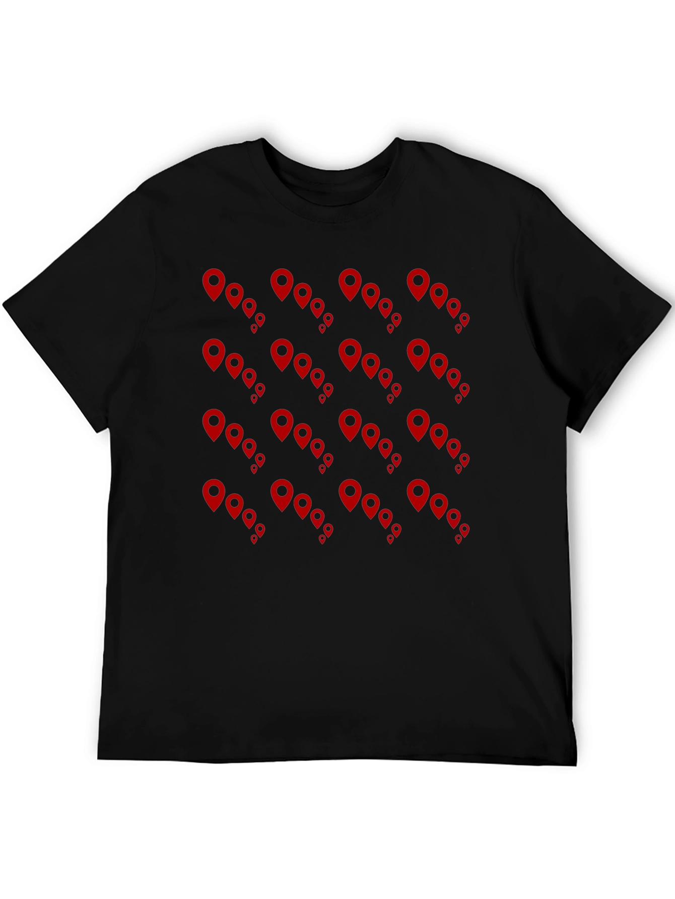 Mens Black Tee with Red Location Pin Design