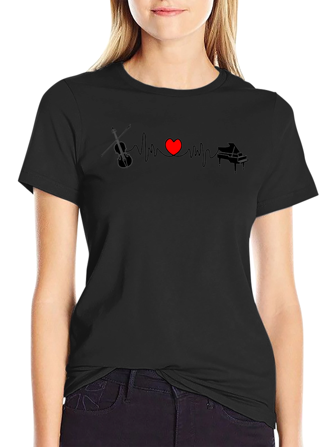 Music Heartbeat T-Shirt - Violin & Piano