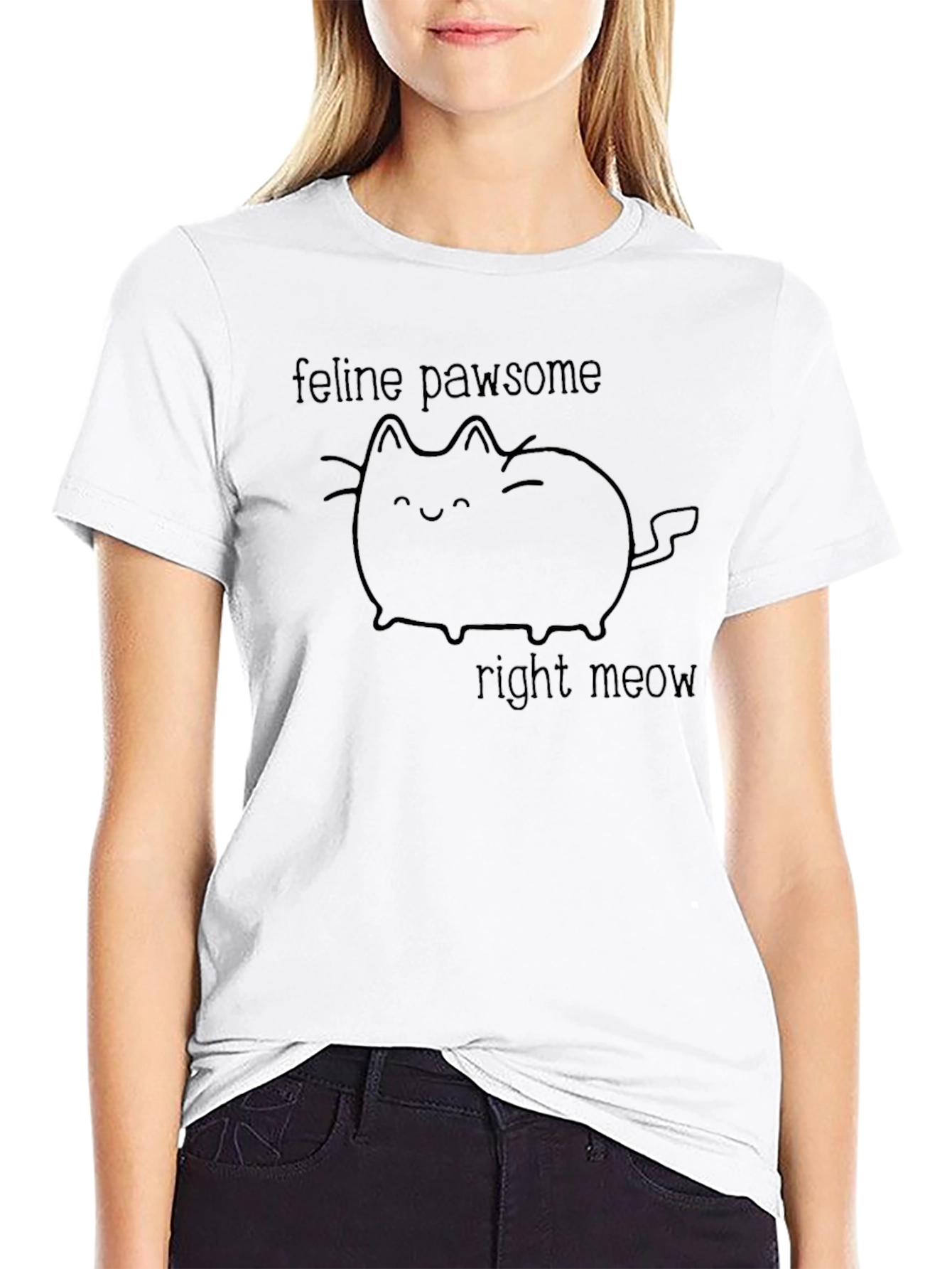 Feline Pawsome Right Meow Black Graphic Tee