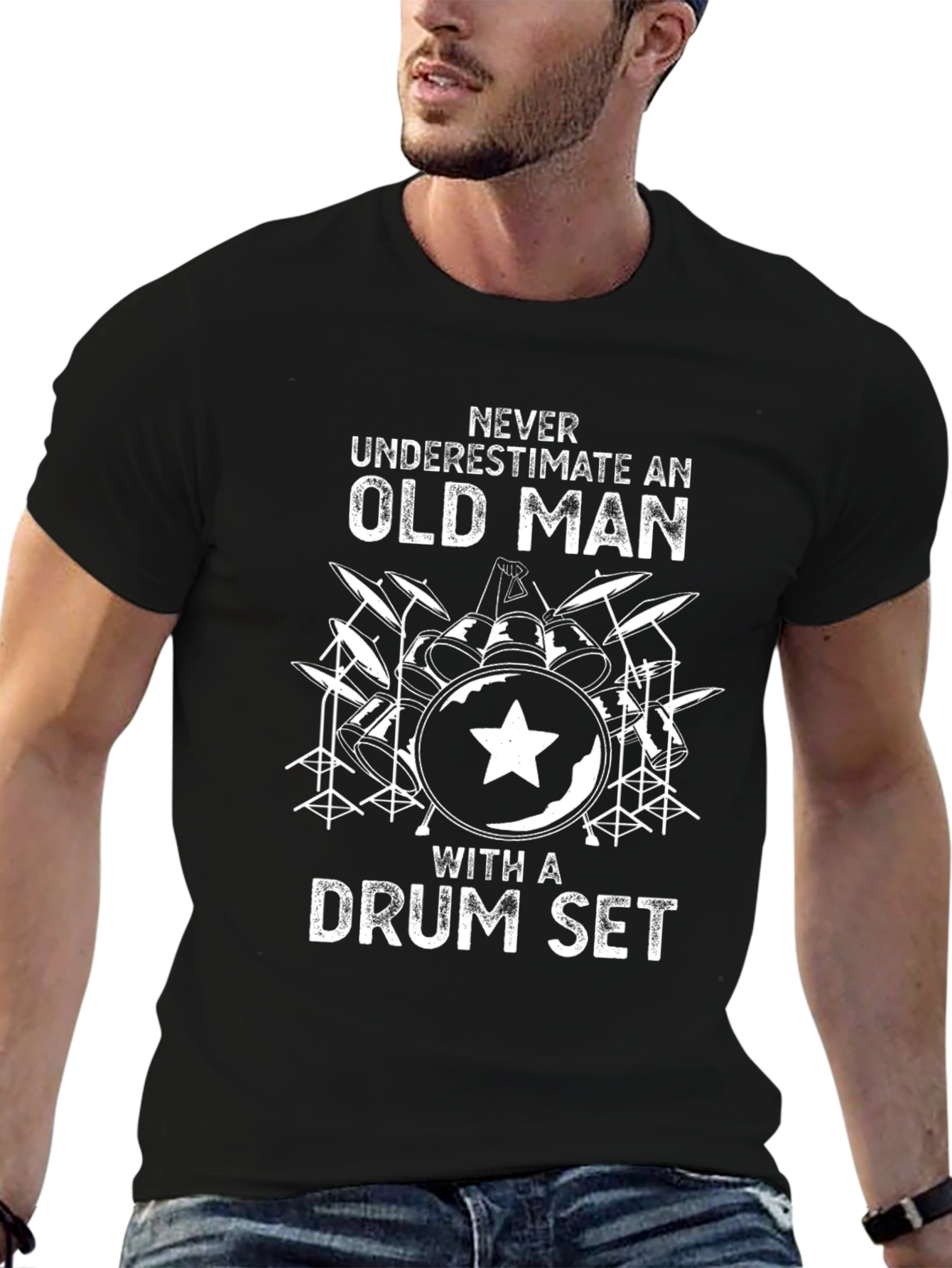 Old Man Drum Set Graphic T-Shirt