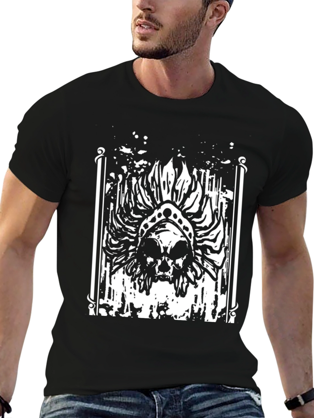 Skull Headdress Graphic Black T-Shirt