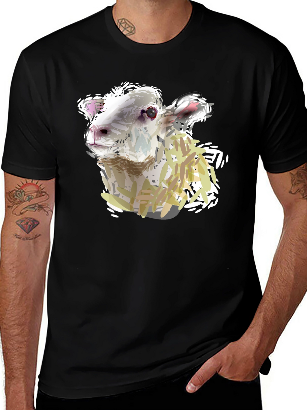 Sheep Graphic Tee - Black Cotton Shirt