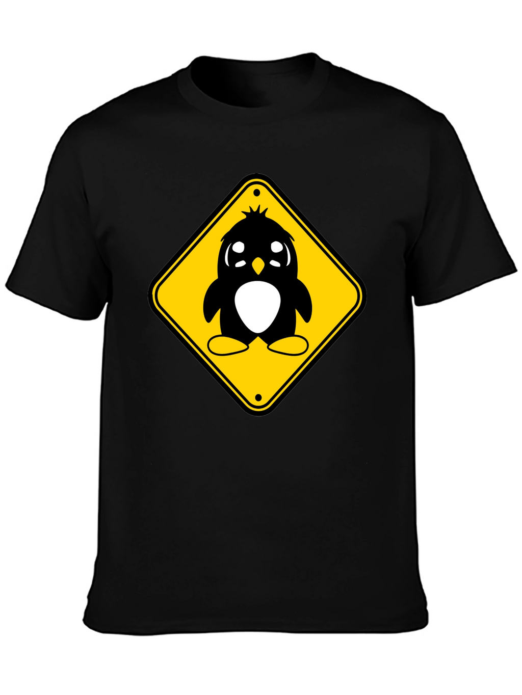 Cute Penguin Crossing T-Shirt - Black Cotton Tee