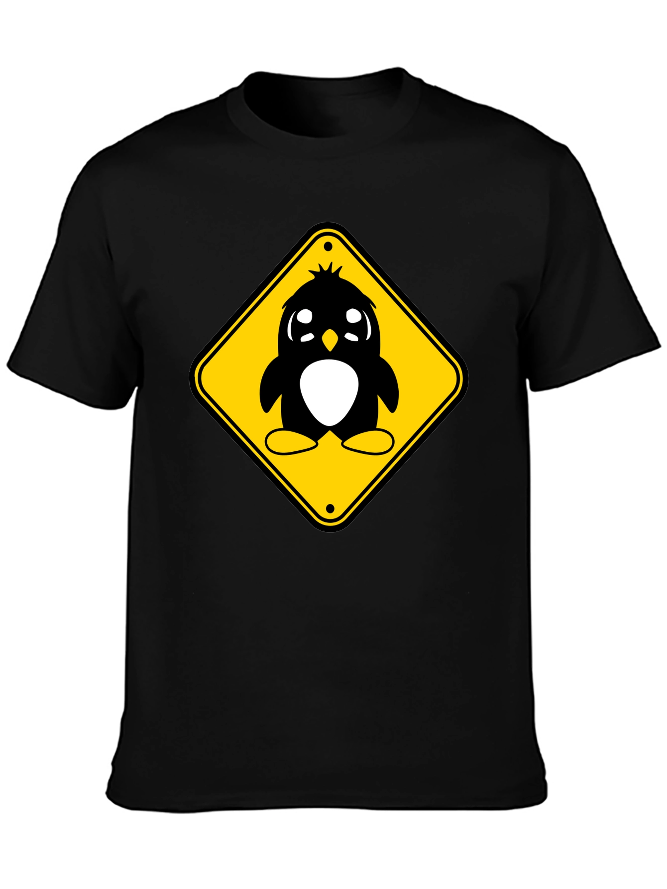 Cute Penguin Crossing T-Shirt - Black Cotton Tee