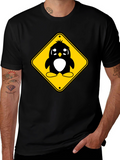 Cute Penguin Crossing T-Shirt - Black Cotton Tee