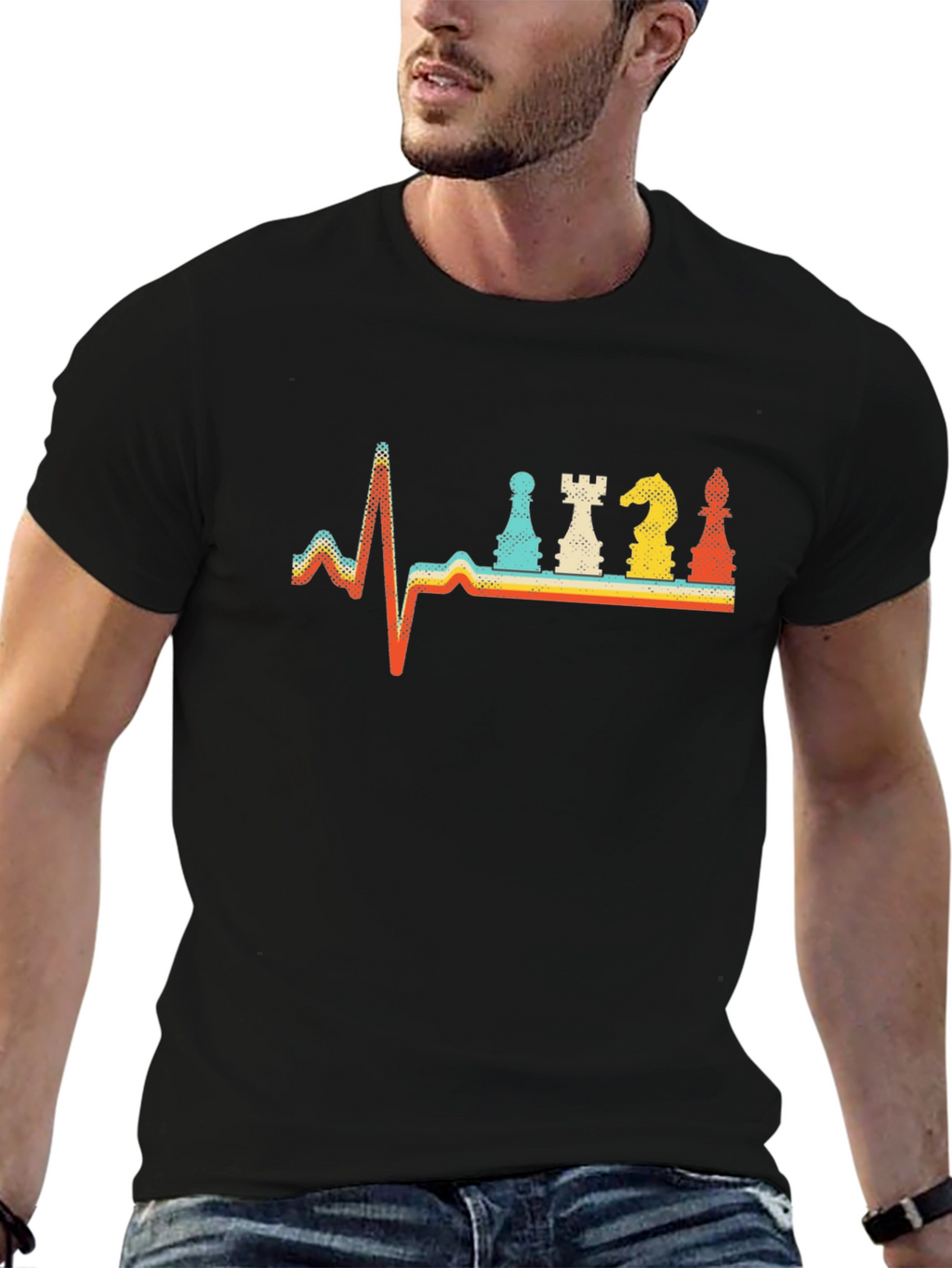 Chess Heartbeat Retro T-Shirt - Black