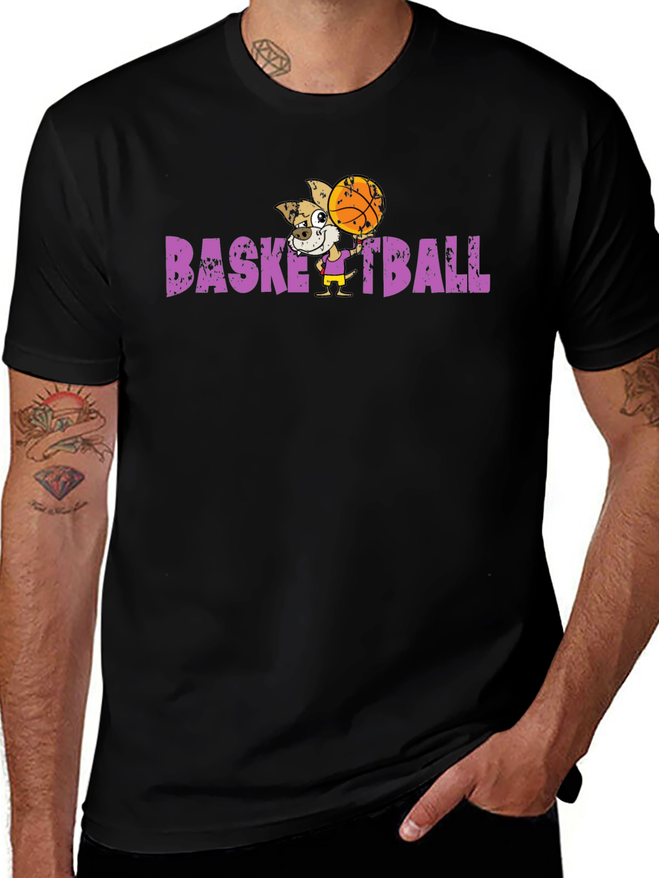 Basketball Bulldog T-Shirt - Novelty Graphic Tee