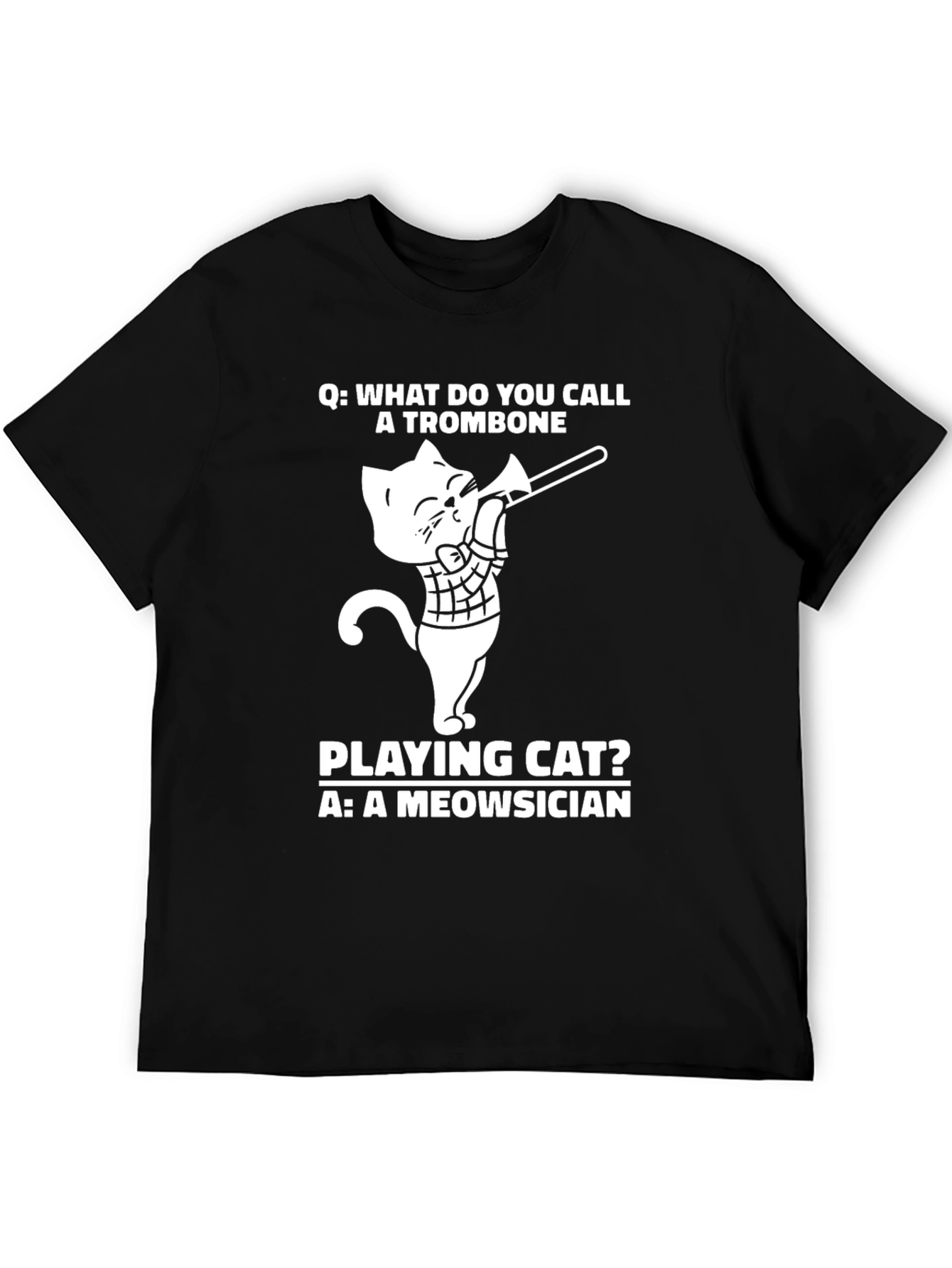 Meowsician Trombone Cat T-Shirt - Black