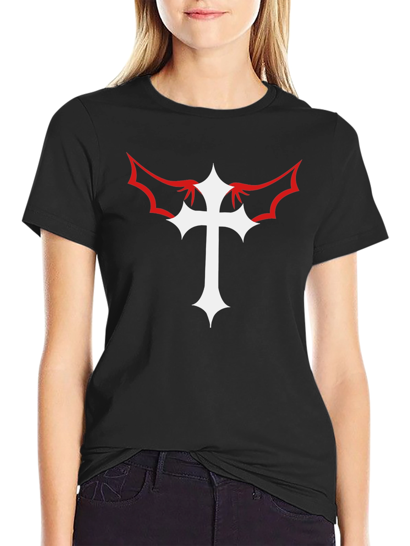 Cross With Wings Black Graphic Tee