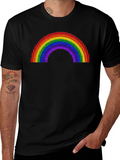 Pixel Rainbow Graphic Tee - Black Cotton Comfort