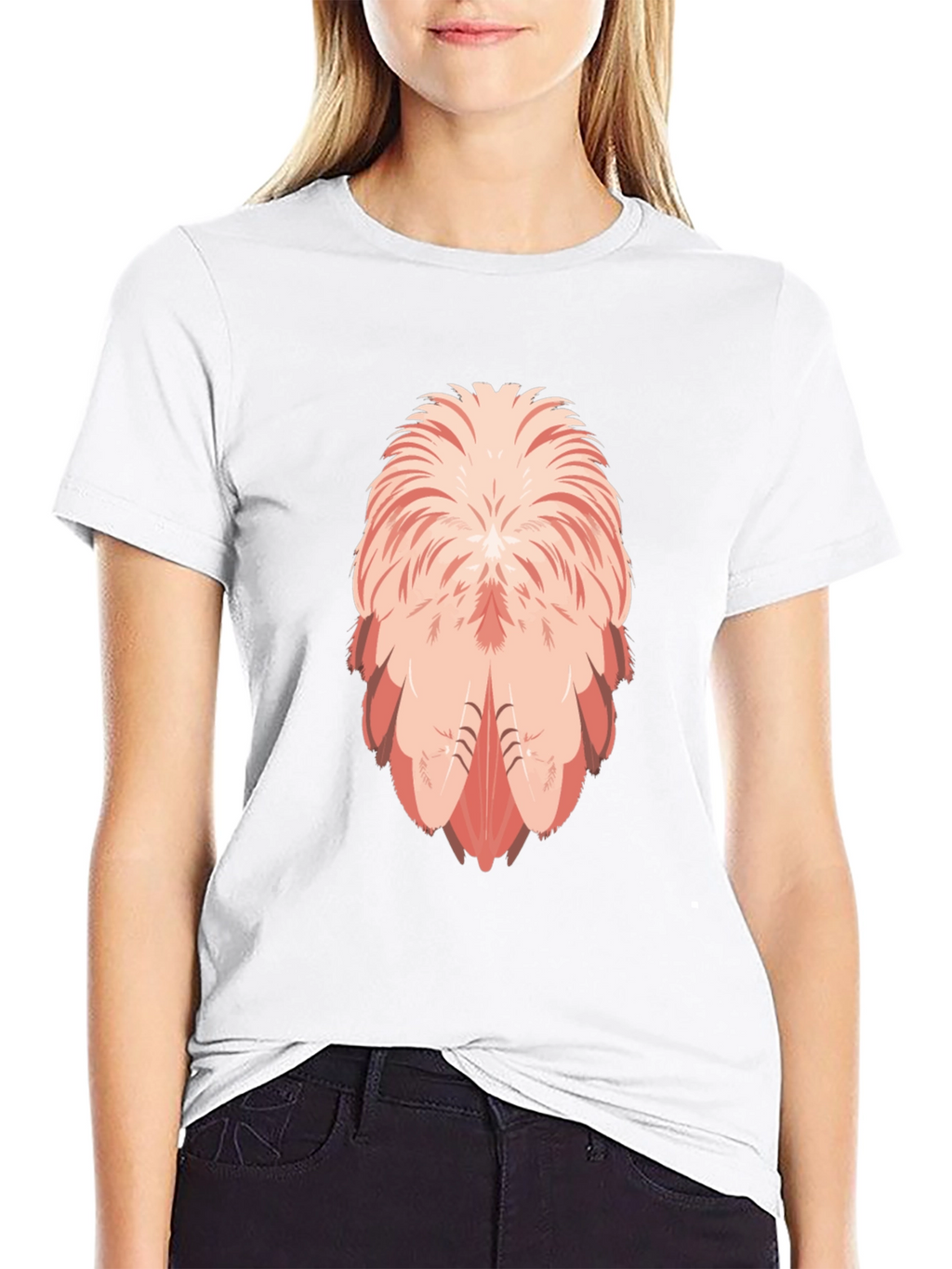 Flamingo Feather Design Black T-Shirt