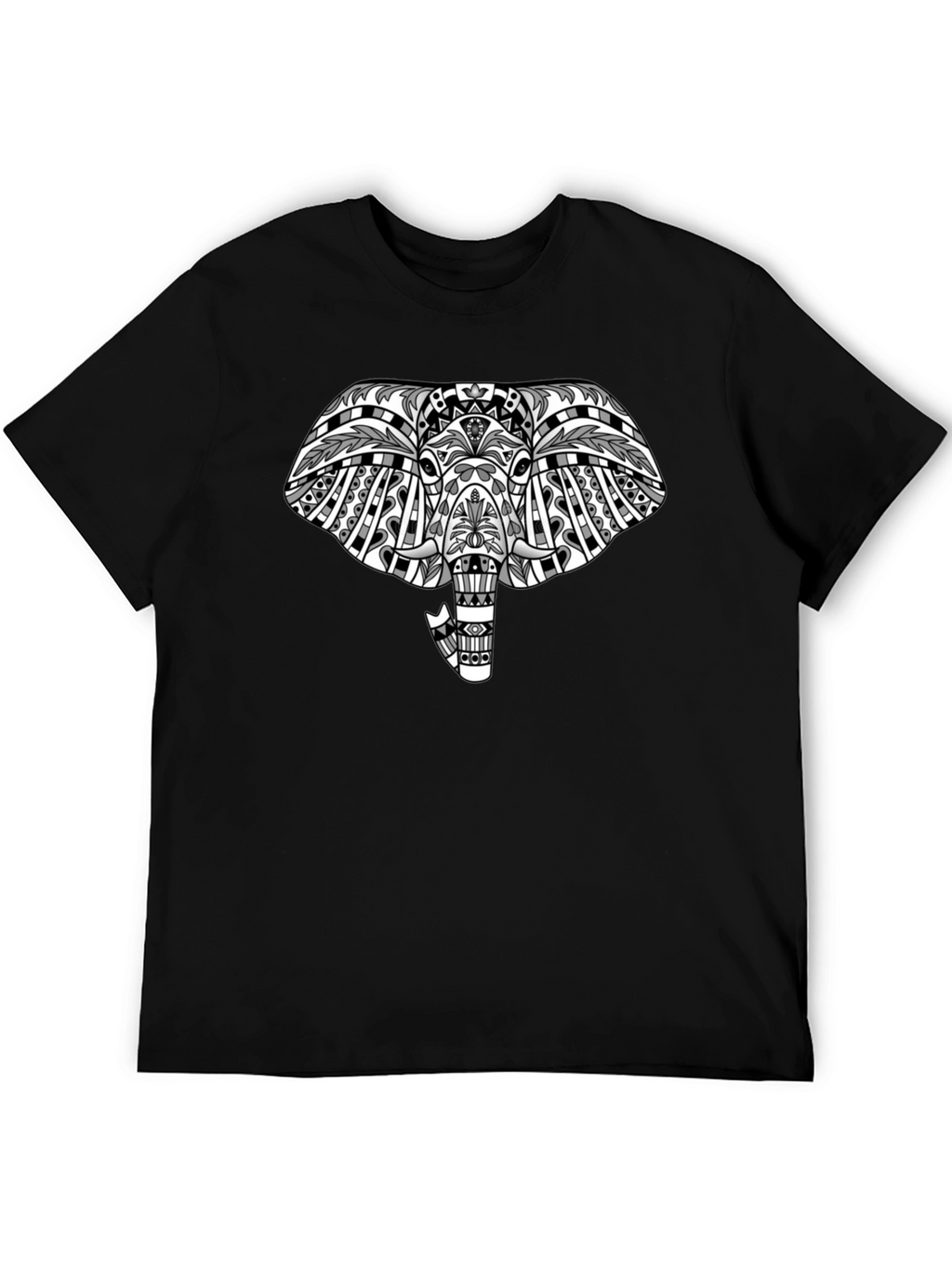 Tribal Elephant Graphic Tee - Black Cotton T-Shirt