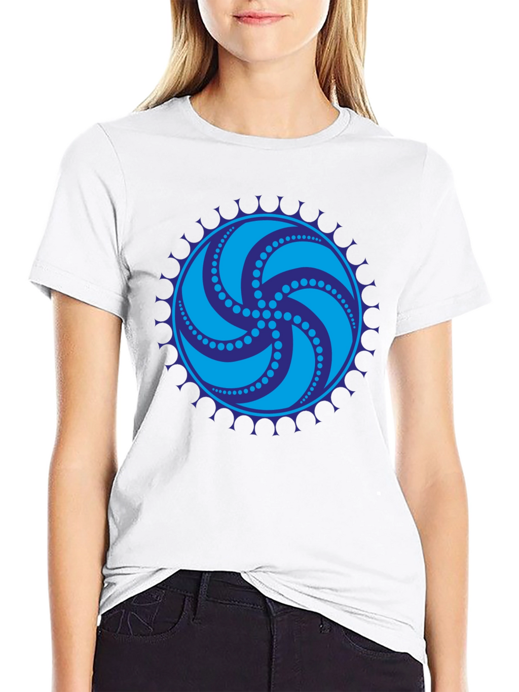 Black Tee with Geometric Swirl Design