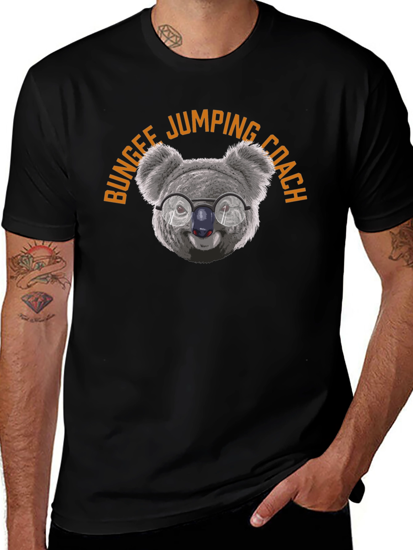 Bungee Jumping Coach Koala T-Shirt - Black Cotton Tee