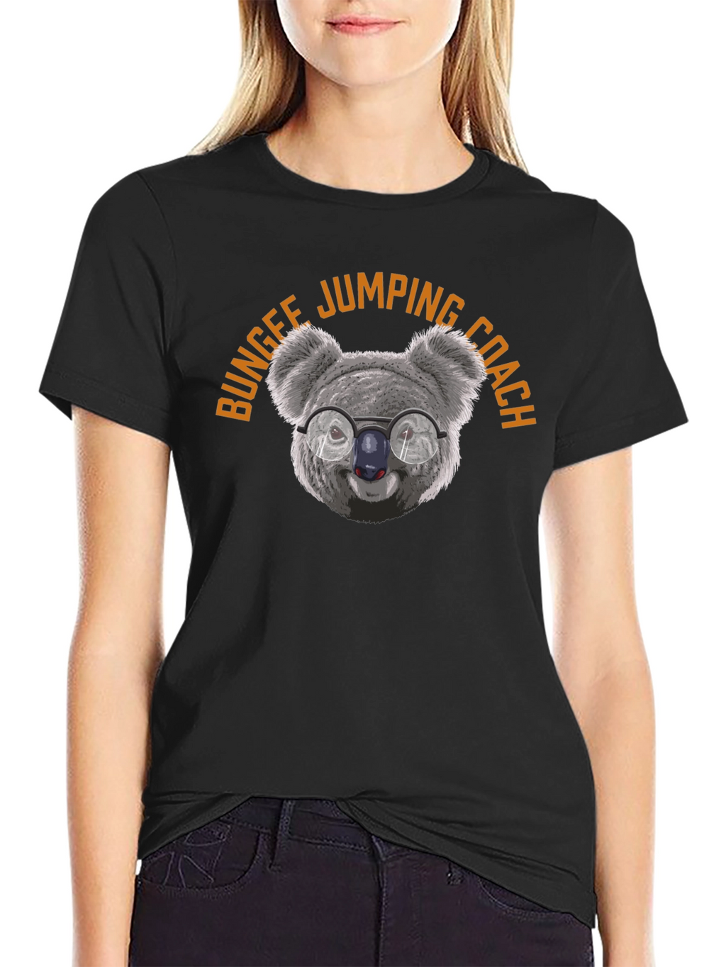 Bungee Jumping Coach Koala T-Shirt - Black Cotton Tee