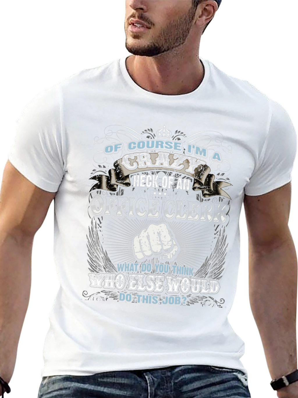 Crazy Office Clerk Graphic T-Shirt
