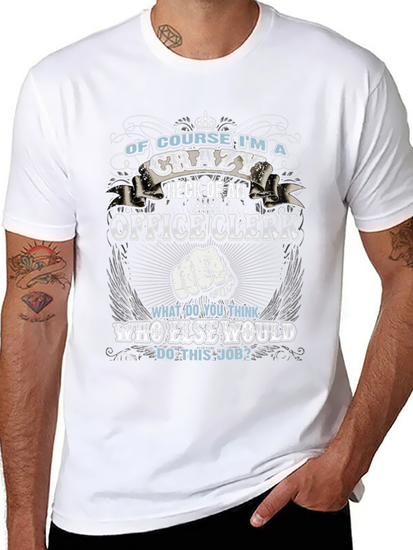 Crazy Office Clerk Graphic T-Shirt