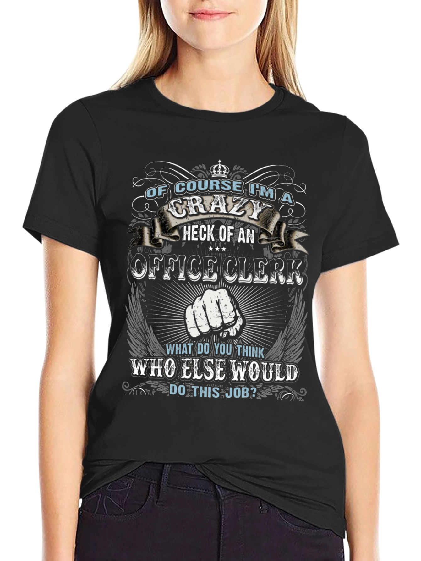 Crazy Office Clerk Graphic T-Shirt