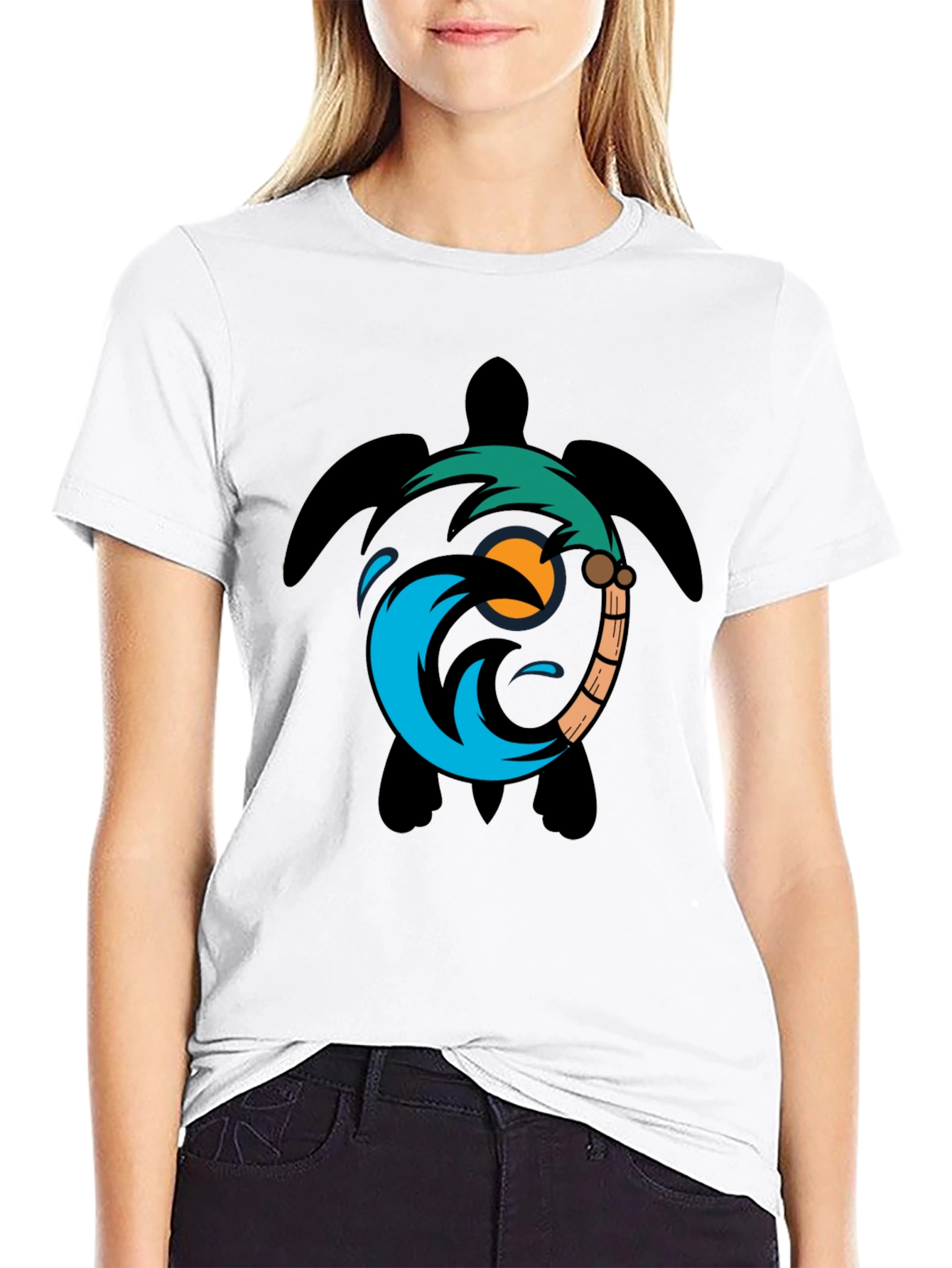 Turtle Palm Tree Wave Graphic T-Shirt