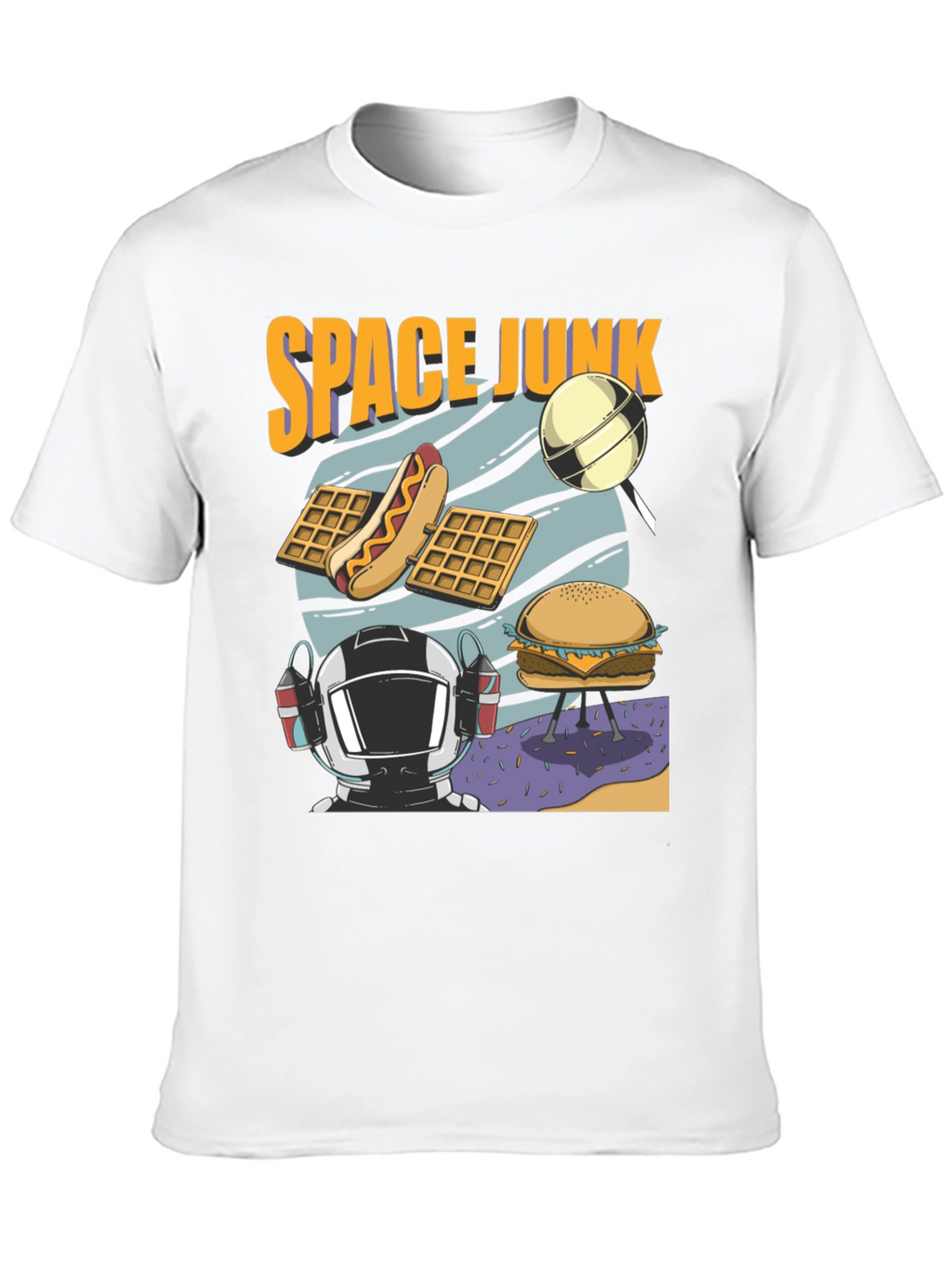 Space Junk Graphic T-Shirt - Astronaut and Food Design