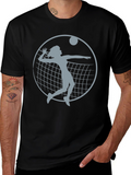Volleyball Player Graphic Tee - Black Cotton Shirt