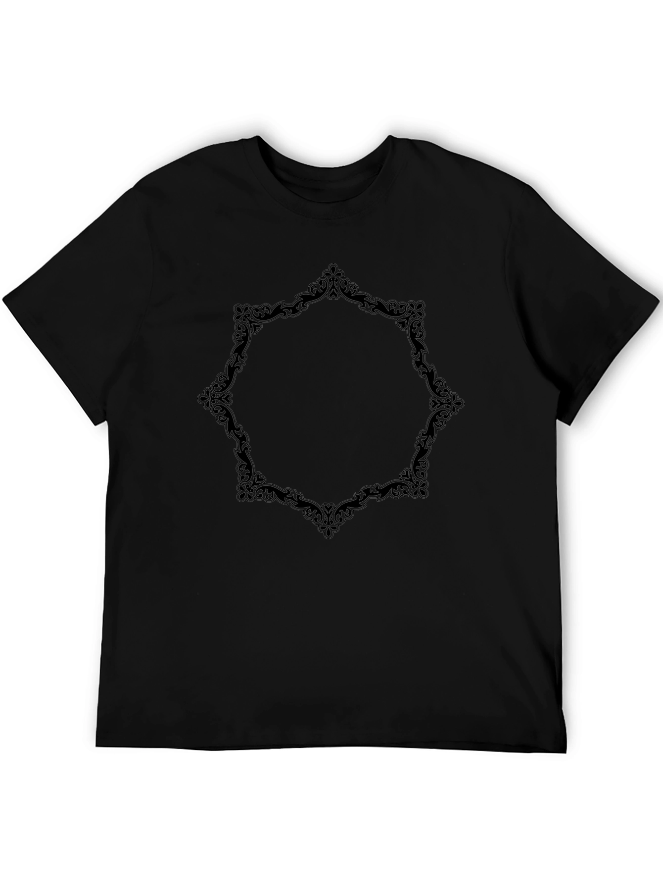 Elegant Black T-Shirt with Ornate Frame Design