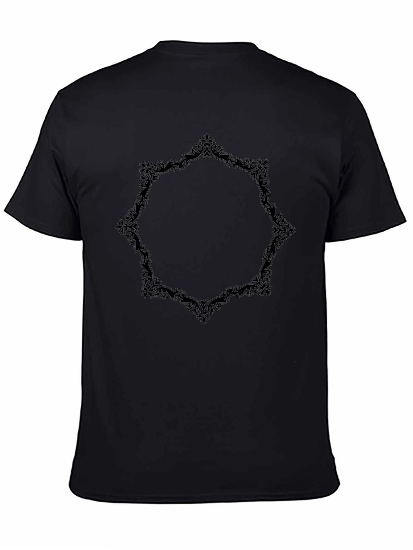 Elegant Black T-Shirt with Ornate Frame Design