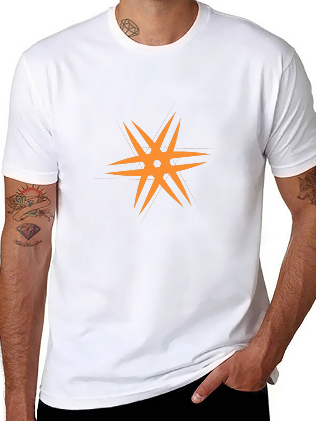 Modern Black T-Shirt with Orange Star Design