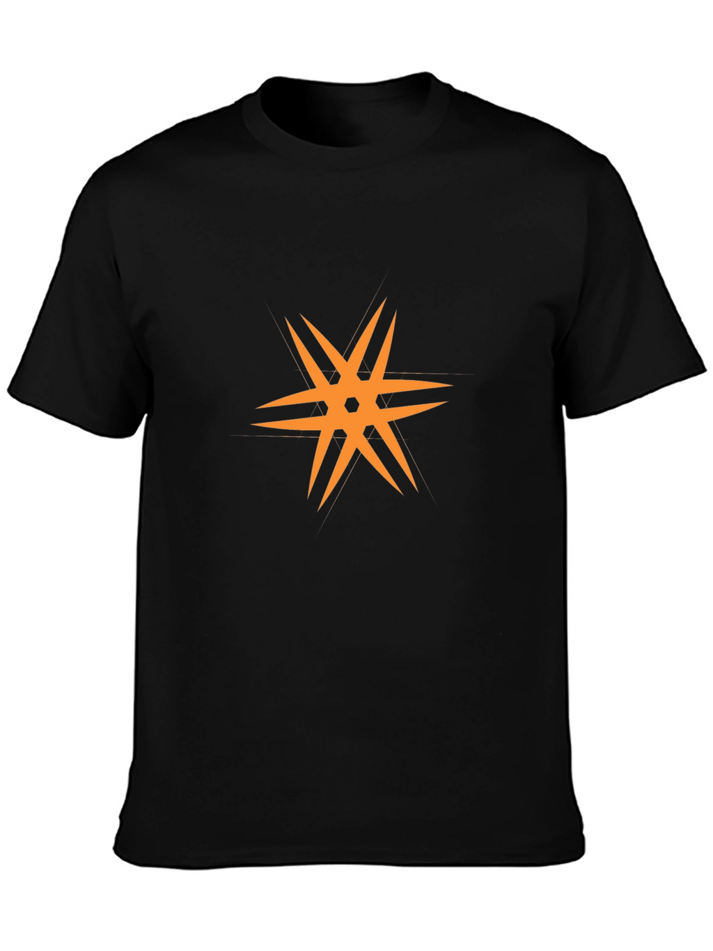 Modern Black T-Shirt with Orange Star Design