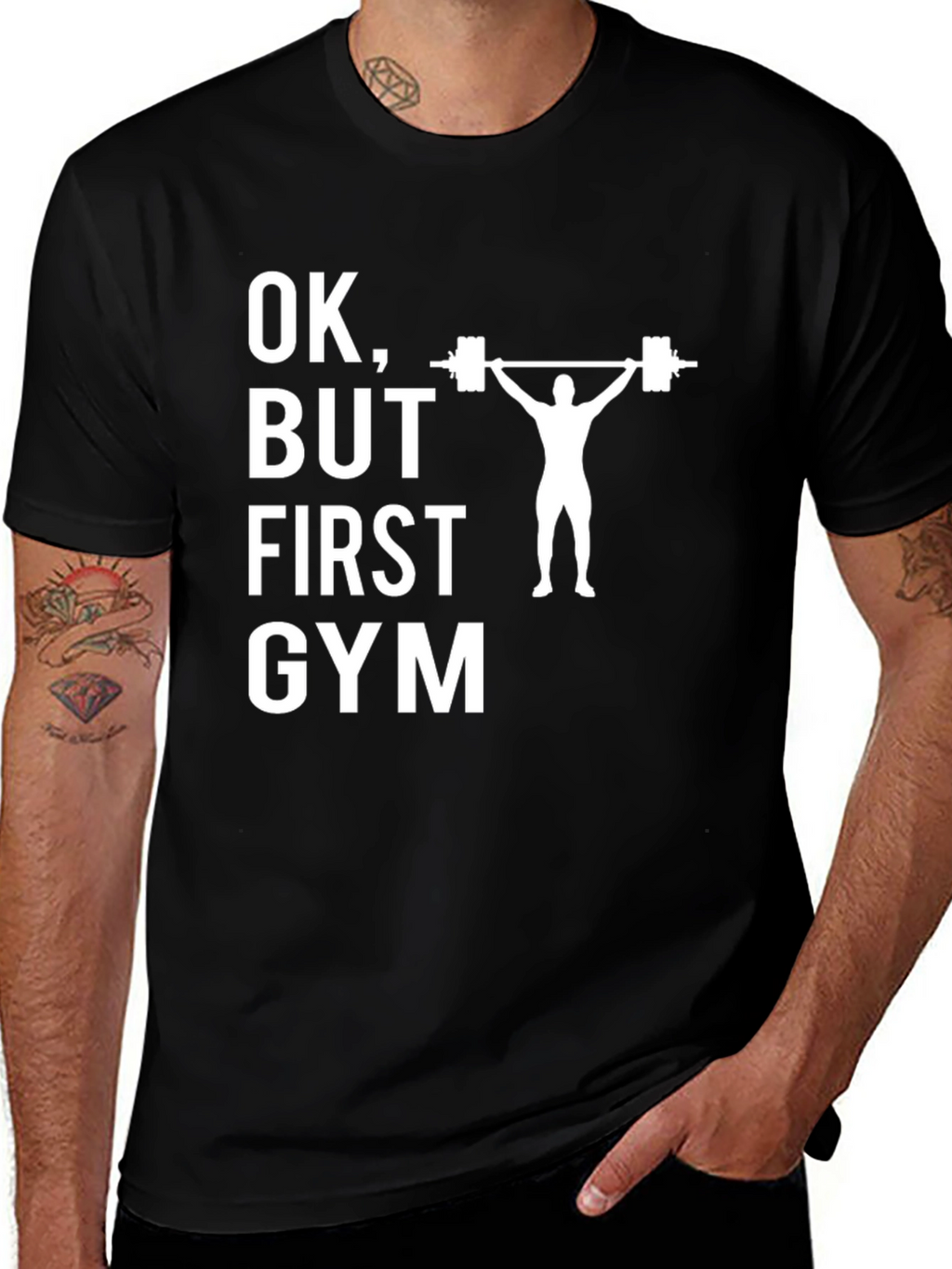 OK But First Gym Black Graphic T-Shirt