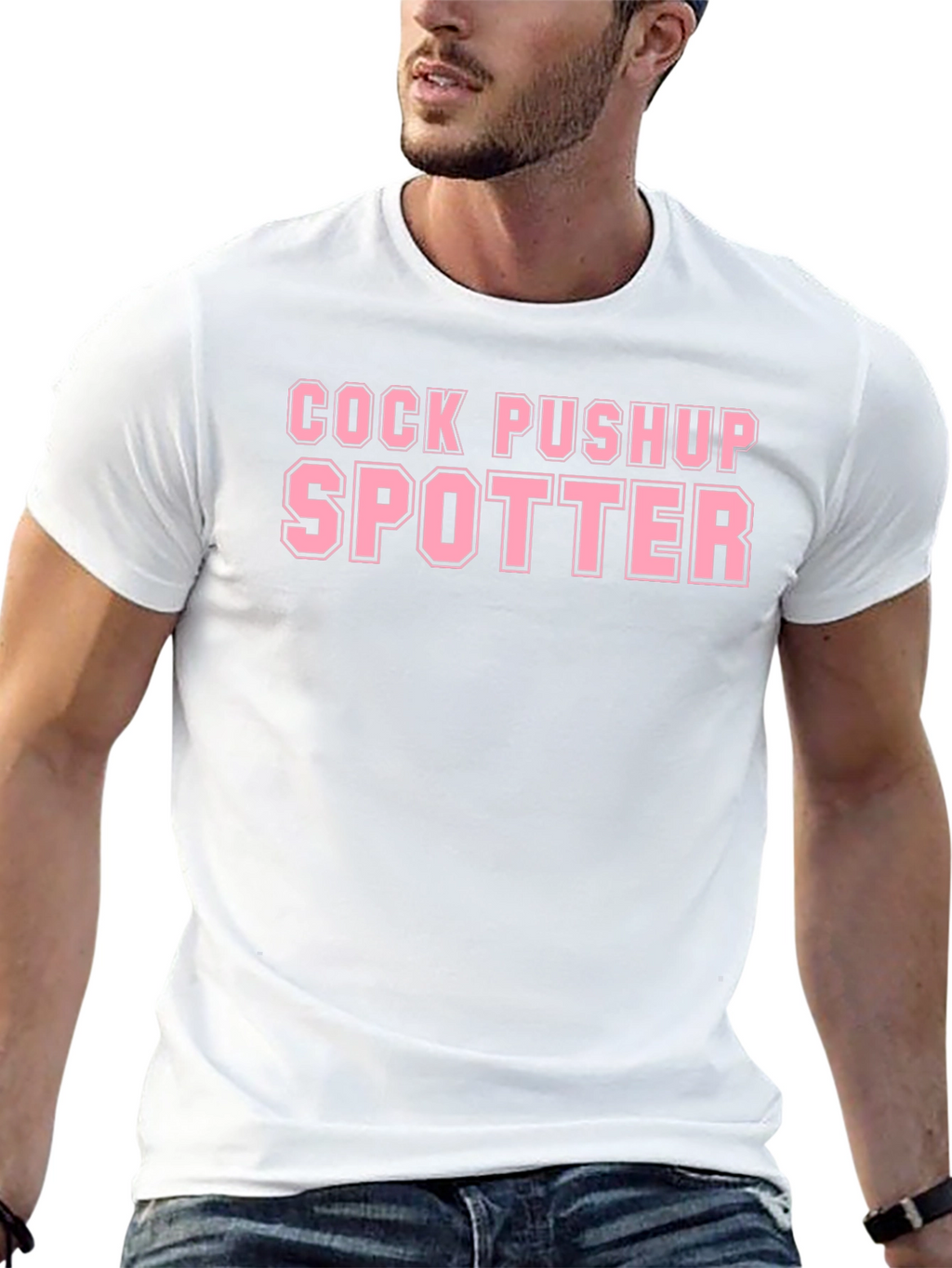 Cock Pushup Spotter Adult Humor Novelty Graphic T-Shirt